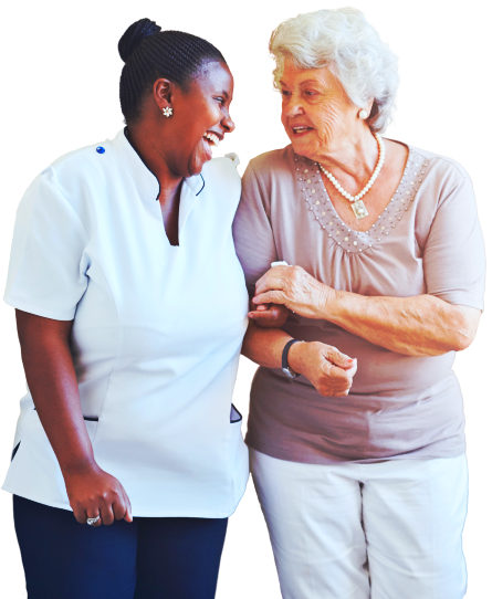 caregiver assisting a senior woman